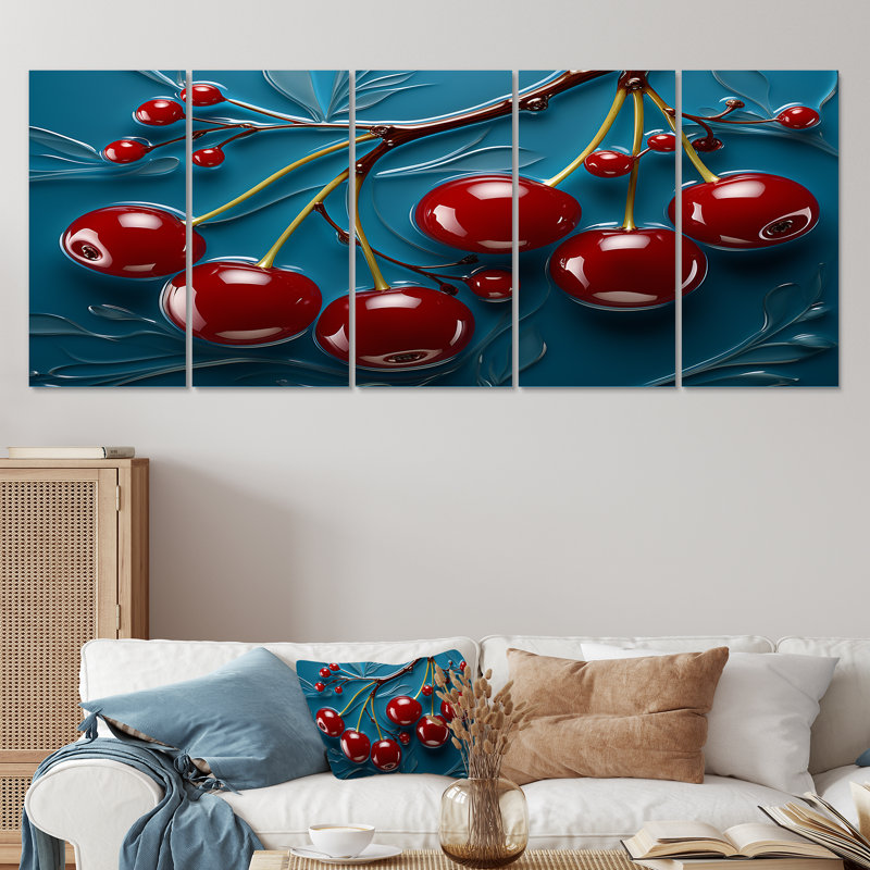Red Cherry Tree Explosion I - Cherry, ensemble de 5 toiles d'art mural, H 32 po x l 80 po
