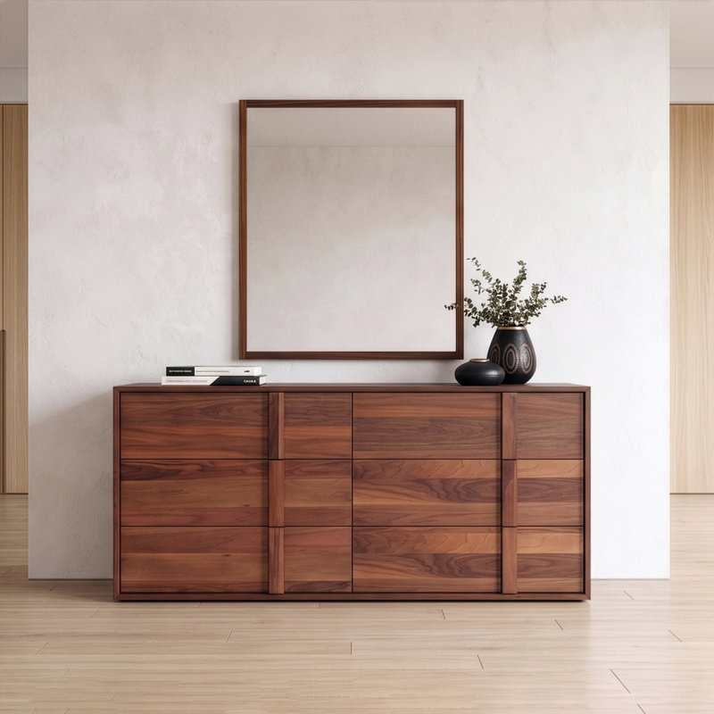 Alvarez 65'' W 6-Drawer Double Dresser, Walnut