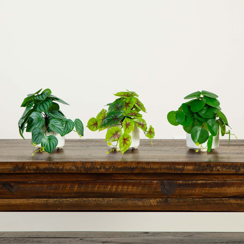 8 po Verts mélangés artificiels en pot - Ensemble de 3