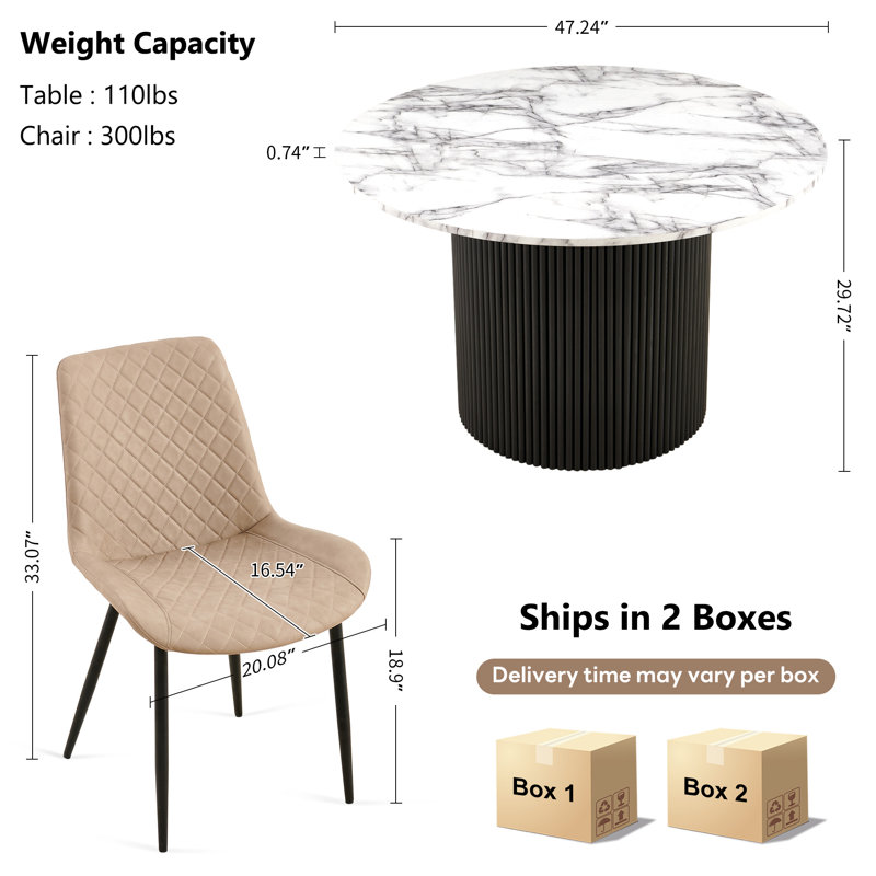 4-Person Dining Set, Beige, White Marble