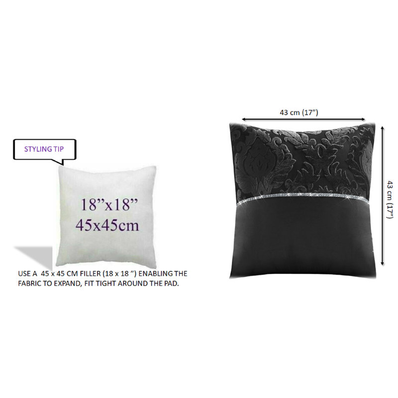 Adonica Damask Square Throw Cushion Cover, Black