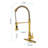 Pull Down Single Handle Kitchen Faucet In Brushed Gold, Stainless Steel, 360 Rotating Spray Head, Dual Water Modes For Convenience Gold Pull-Down Tap, Swivel Nozzle, Stream And Outputs, Convenient-899166349