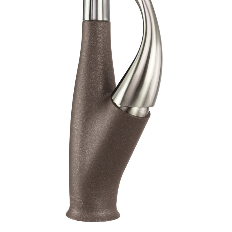 Robinet de cuisine à poignée simple pull out Layla, Acier inoxydable de luxe / Espresso