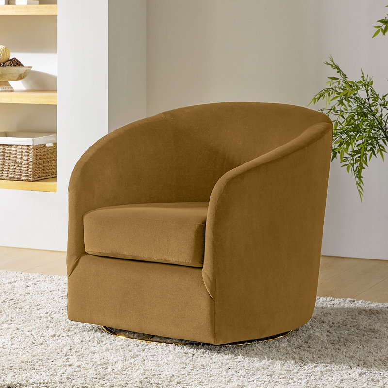 Holden 31.5" Wide Velvet Swivel Barrel Chair, Gloden