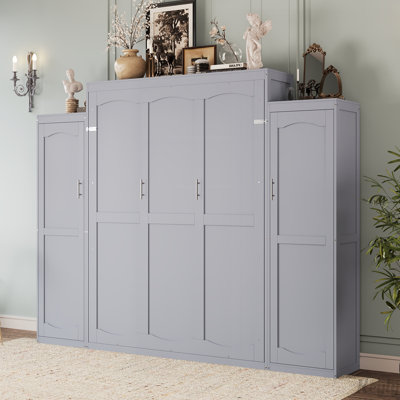 Lit escamotable en bois avec 2 tablettes et armoire de rangement