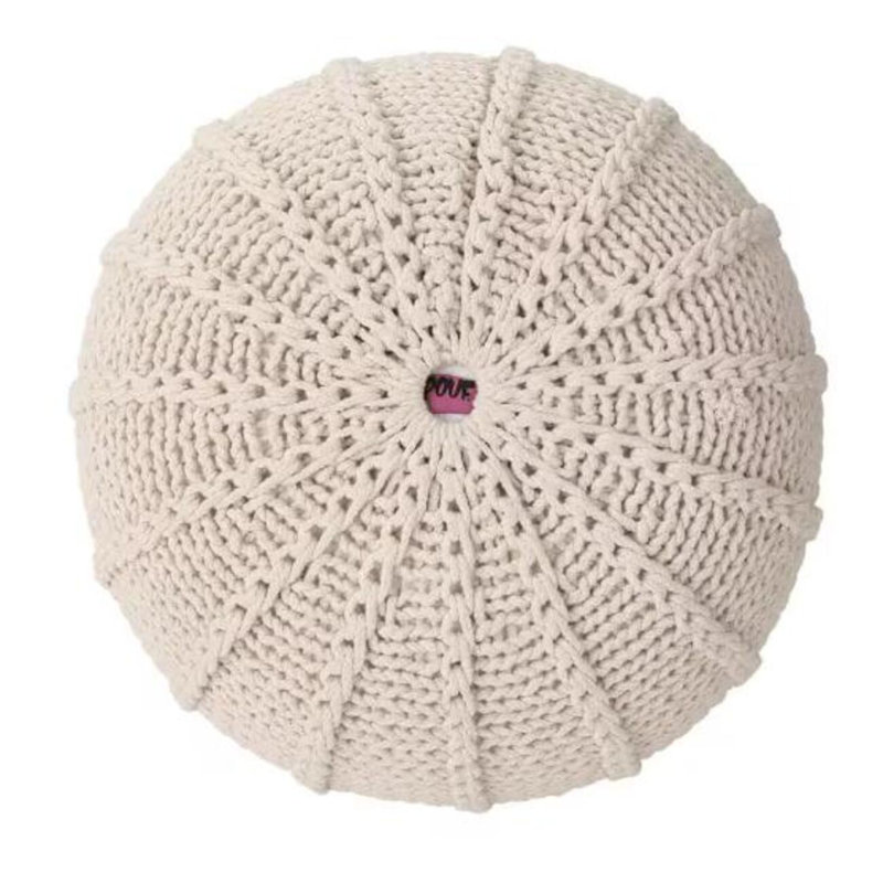  Repose-pieds pouf tricoté à la main, coussin de sol rond en tresse de coton doux, beige
