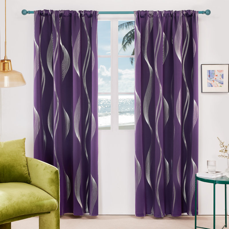 Cirila Back Tab Rod Pocket Silver Wave Curtain Panels, 52" W x 63" L, Purple