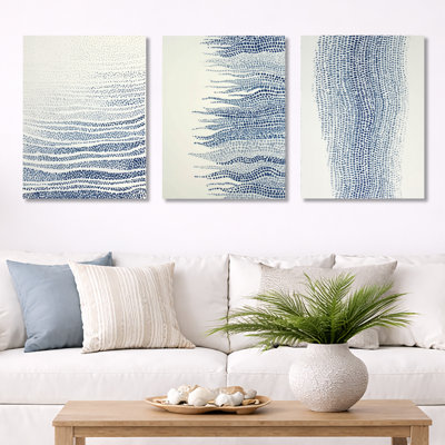 Bleu et beige algue océanique - décoration murale en métal 3 pièces bord de mer