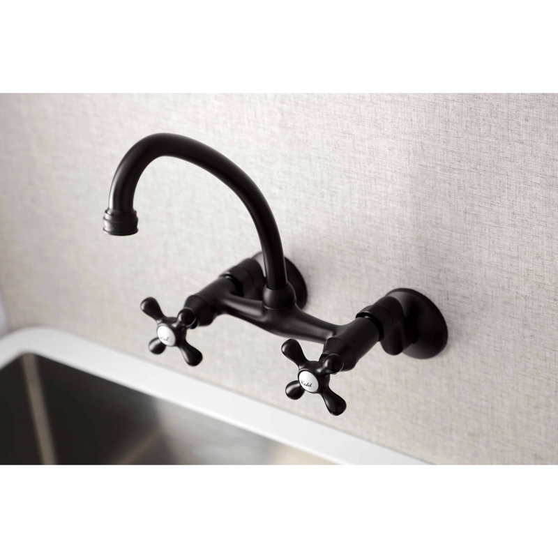 Kingston Brass Kingston Double-Handle 2-Hole Wall-Mount Bridge Kitchen Faucet, Oil Rubbed Bronze
