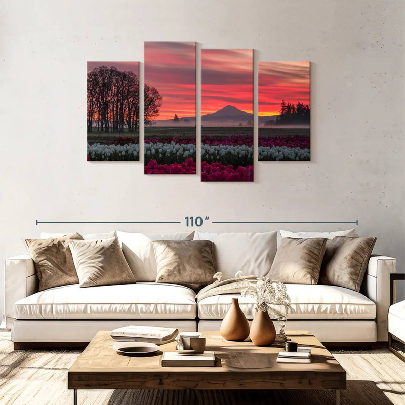 Coucher de soleil sur un champ de tulipes Alvord, H 48 po x l 75 po