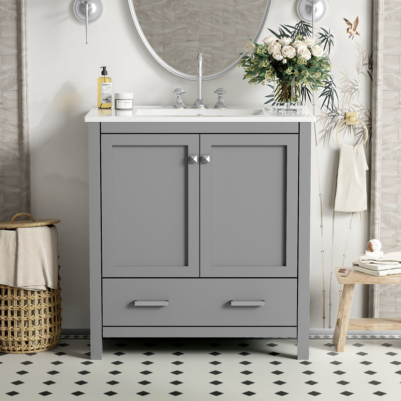 Meuble-lavabo 30 po avec lavabo simple, Gris