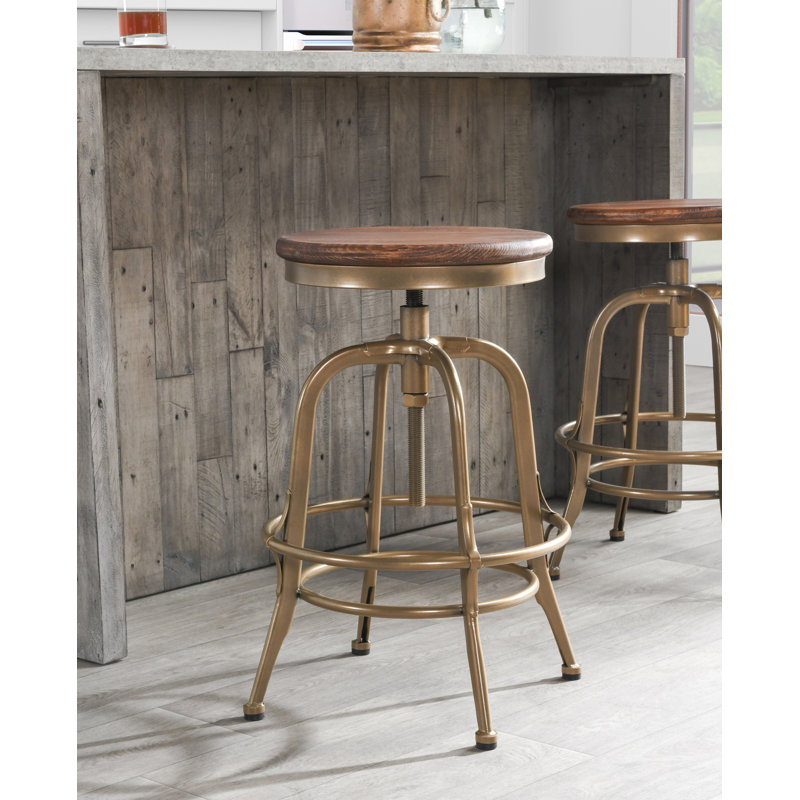 Swivel Solid Wood Adjustable Height Stool, Bronze