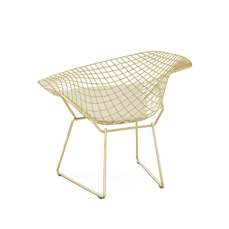 17.5'' H Faux Leather Upholstered Metal Armchair, White, Gold