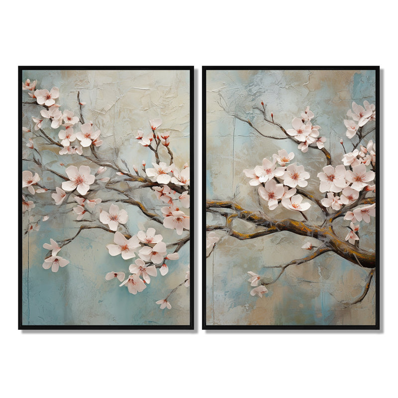 Fleur de pommier Harmony IX - art mural grand format sur toile 2, H 36 po x l 48 po, Impression encadrée flottante, Noir