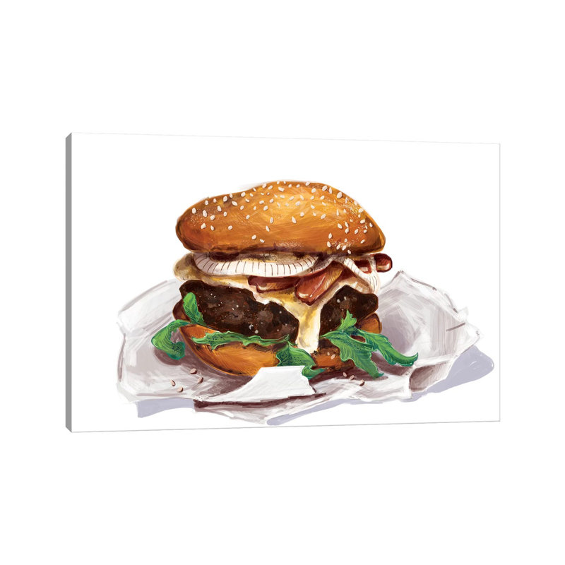 «Bacon Burger» par Amber Day - impression sur toile tendue, H 12 po x l 18 po x 1,5 po