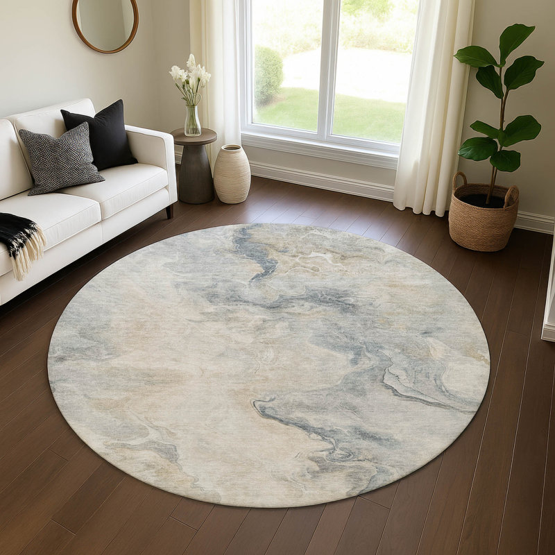 Tapis abstrait lavable à la machine de qualité supérieure Slesnick AMF1680, Rond 8 pi