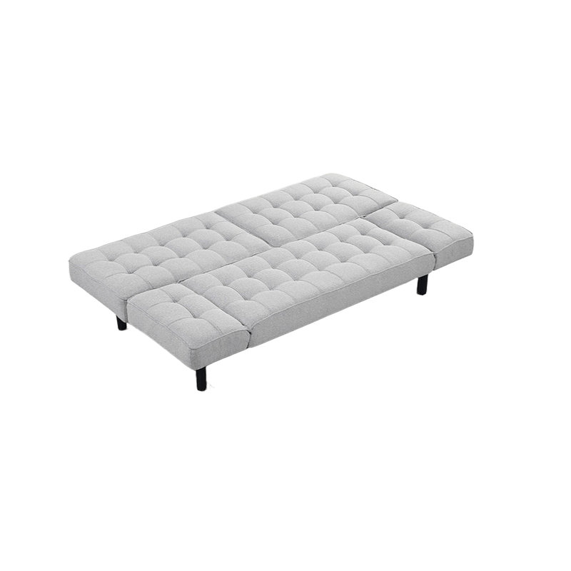 Futon Sofa Biscuit Tufting Seat Back 1Pc Sofa Adjustable Arm Rests Converts To Bed Couch, Light Gray  