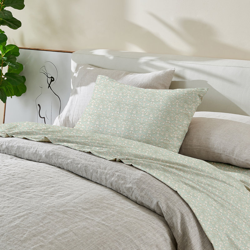 Pre Washed Microfiber Printed Sheet Set - Killian Collection, Floral Swift/Green, Twin Sheet Set with 2 Pillowcases