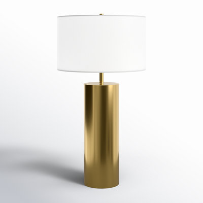 York 29.5" Tall Table Lamp with Fabric Shade in Brass/White
