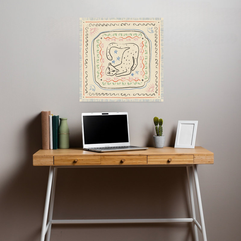 Playful Folk Cat Abstract Playful Whimsical Cat Fish Nature Landscape Wall Art Print, 45.72cm H x 45.72cm W