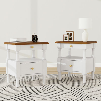 Ensemble de 2 tables de chevet modernes en bois blanc avec tiroir et tablette ouverte, tables de chevet de style français, tables de bout de canapé pour chambre à coucher et petits espaces - blanc lait + MDF + campagne française