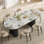 Table de salle à manger moderne 71 "ovale en faux marbre 4-6 personnes, double colonne romaine avec pieds noirs et table de cuisine minimaliste moderne pour le salon-338527381-353320131-356149421