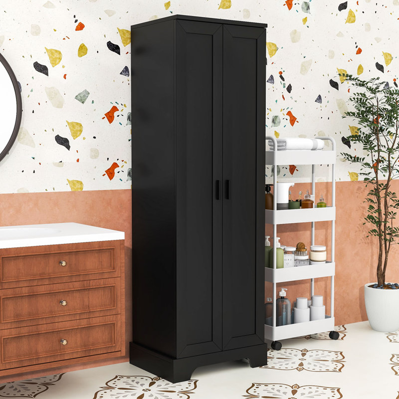 Armoire de rangement pour salle de bain avec 4 tablettes réglables et 2 portes, Noir