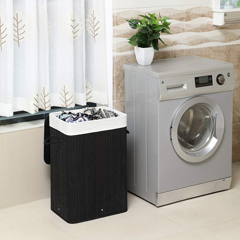 Wood Laundry Hamper with Handles, Black