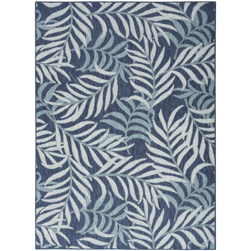 Alizay Floral Polypropylene Indoor/Outdoor Area Rug in White/Navy Blue, Rectangle 6' x 9'