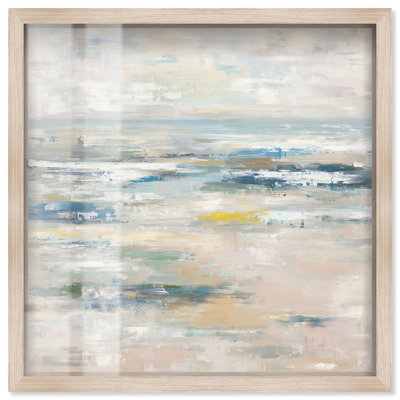 Shallow Waters I Shadowbox Print Minimalist Wall Decor by Art Remedy, Blonde Frame, 13 x 13