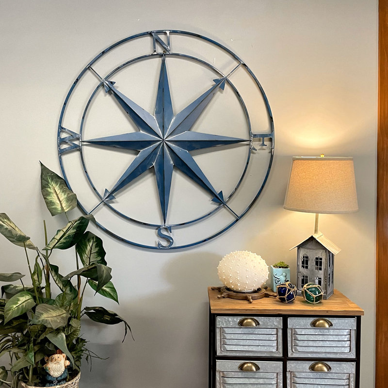 Coastal Plants & Flowers Wall Decor on Metal, Blue, 39.5" H x 39.5" W x 1" D