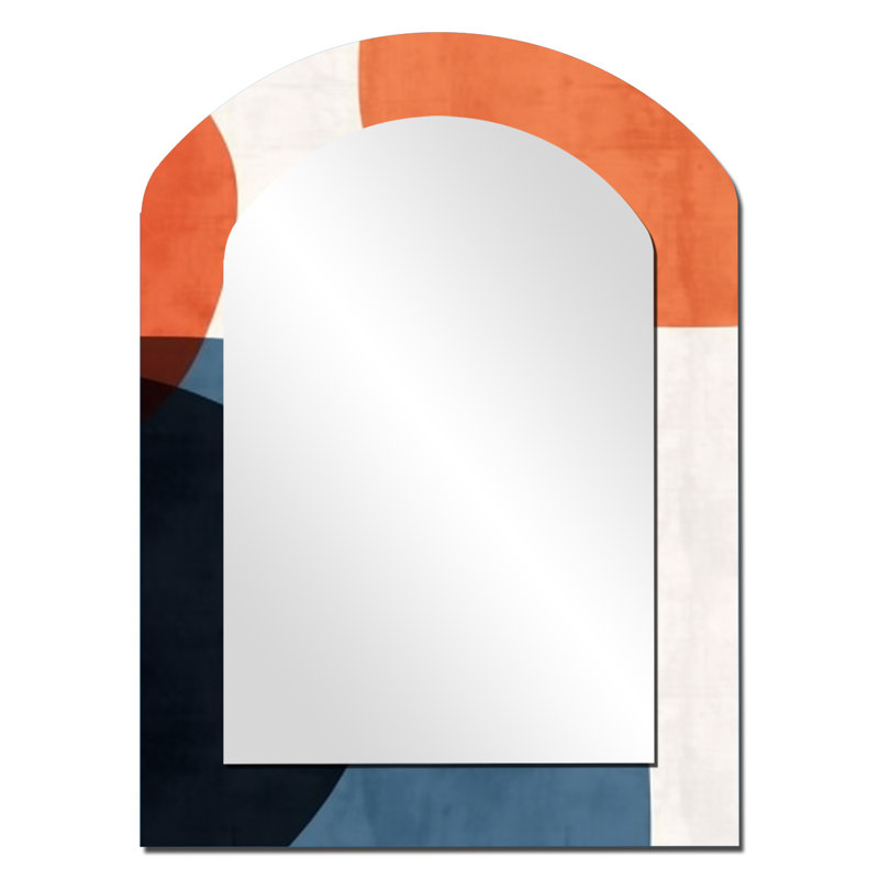 Motif bohème minimaliste bleu et orange 1 - Grand miroir mural de forme irrégulière, miroir unique asymétrique moderne, impression sur métal