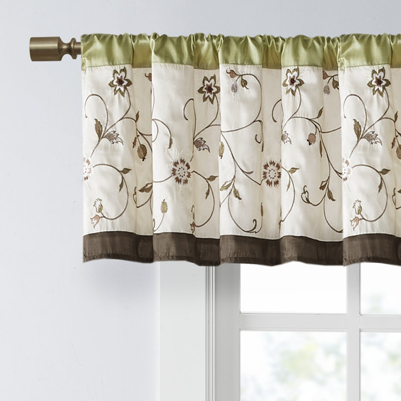 Green and Brown Floral Embroidered Sill Length Valance
