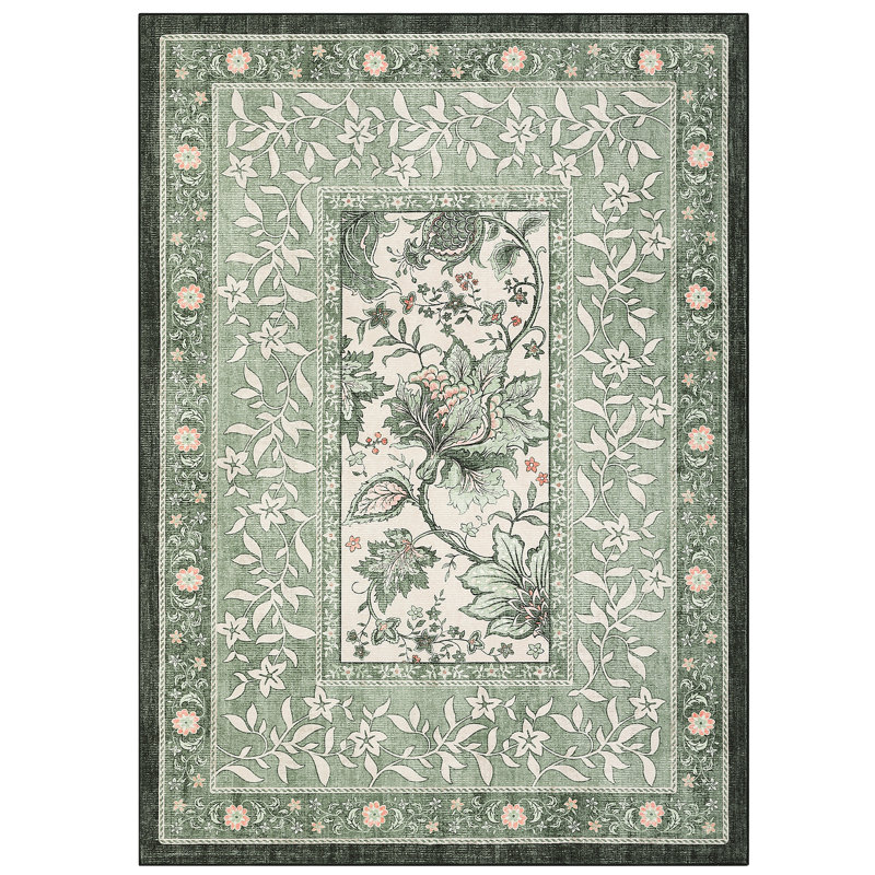 Floral Machine Printed Area Rug, Rectangle 240 x 340 cm, Green