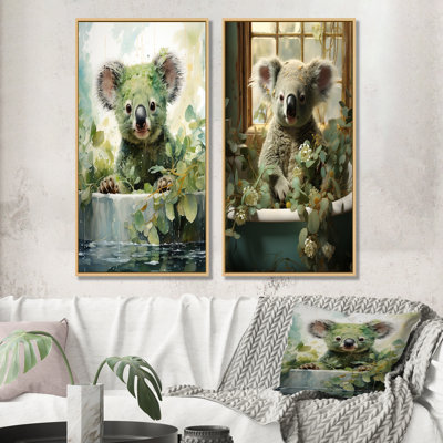 «Bathroom Curious Koala Bathtime», ensemble d'art mural sur toile 2 pièces