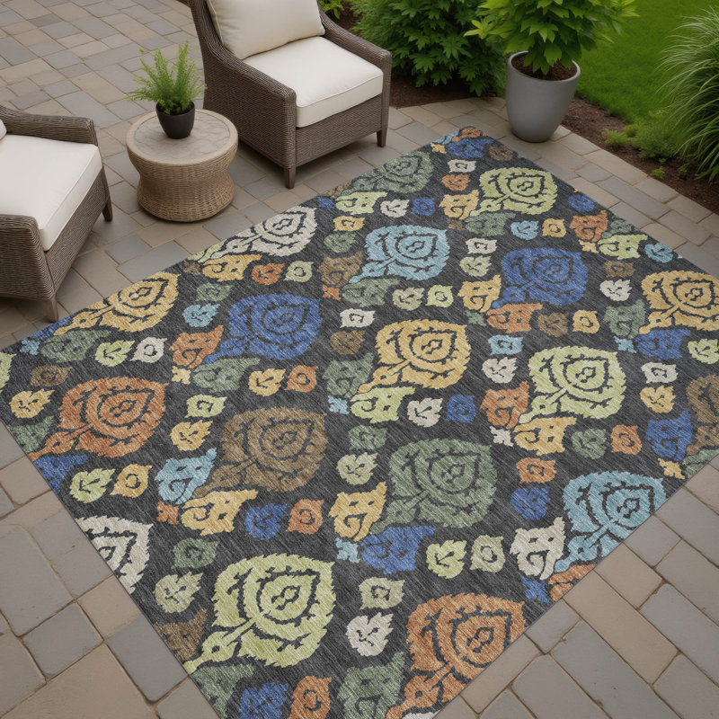 Machine Washable Indoor/Outdoor Chantille ACN2460 Damask Rug, 8' x 10', Charcoal