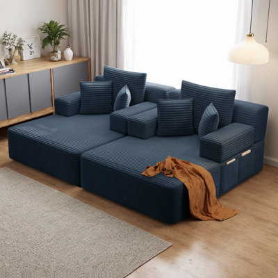 Ensemble de canapé-lit double surdimensionné 2 pièces, canapé-lit convertible en velours côtelé moelleux de luxe, 6 coussins décoratifs et poche de rangement, mousse à haute densité et coussins à ressorts, aucun assemblage requis