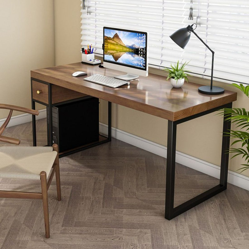 Bureau de direction rectangulaire en bois massif noyer avec tiroirs, Retour à gauche, H 29,53 po x l 62,99 po x P 27,56 po
