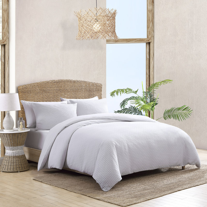 Tropical Cotton Standard Duvet Cover, Queen Duvet Cover + 2 Standard Shams, White