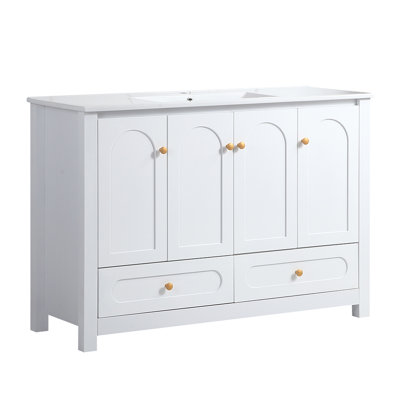 Ensemble de meuble-lavabo 48 po avec lavabo en céramique intégré et armoire en bois massif avec 4 portes à fermeture douce et 2 tiroirs pour un rangement abondant