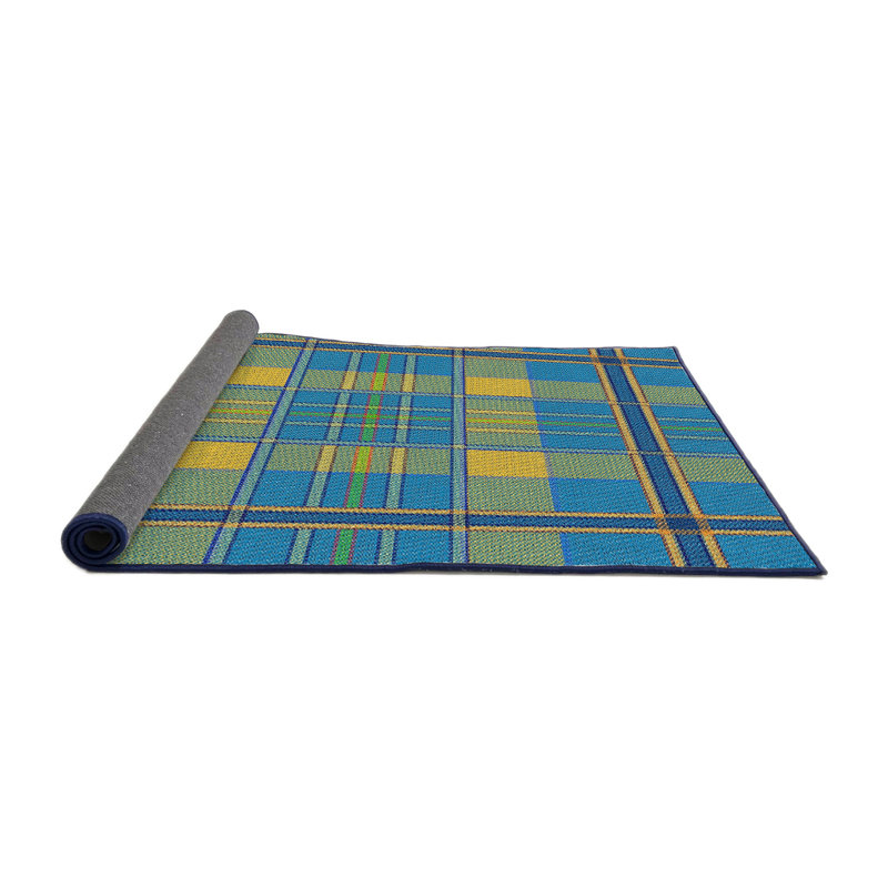 Tapis à motifs jaune / bleu, Rond 8 pi