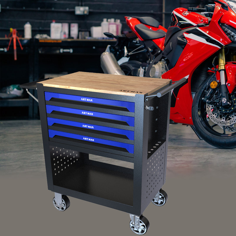 4 DRAWERS MULTIFUNCTIONAL TOOL CART, Blue/Black