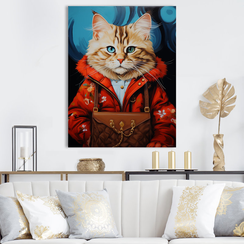 «Brown Cat Fashion Portrait I», Toile tendue, H 20 po x l 12 po x P 1 po