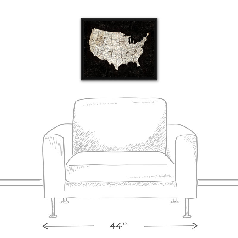 Carte noire des États-Unis, reproduction sur toile, L 21,75 po x H 17,75 po