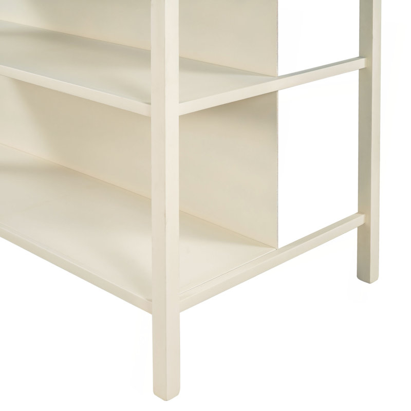 Îlot de cuisine rustique en bois massif 45 po avec table de préparation en bois d'hévéa et 2 tablettes ouvertes pour petits espaces