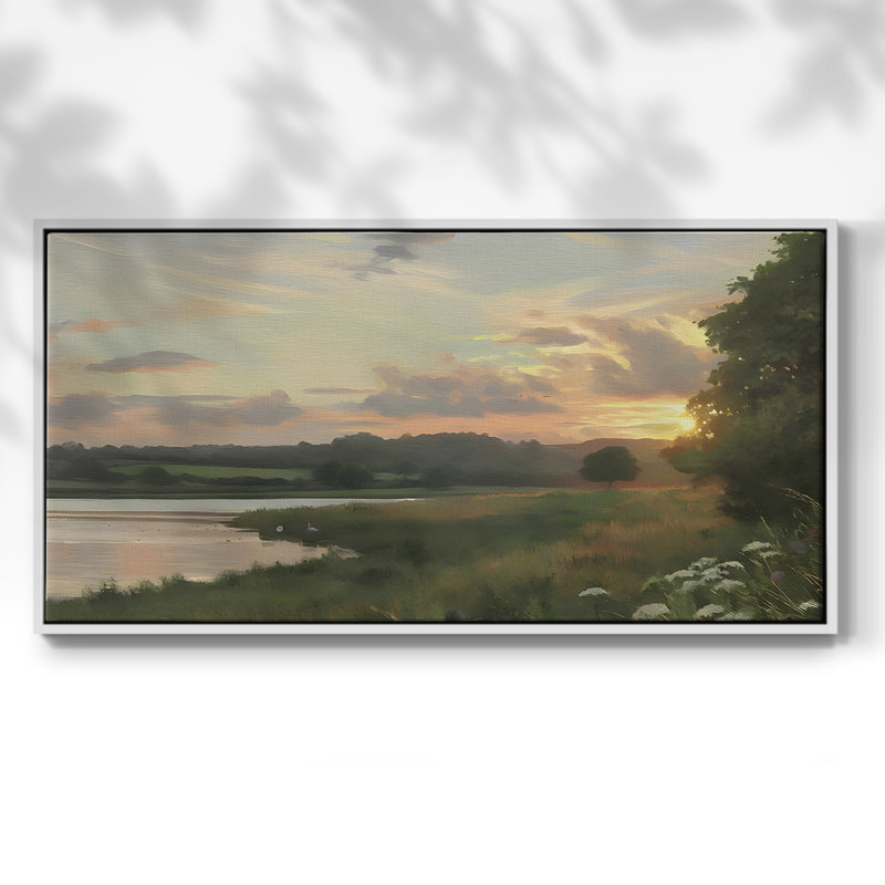 Série paysage -MXVII- Toile tendue avec châssis tendue, prête à être accrochée, H 21 po x l 41 po, Blanc