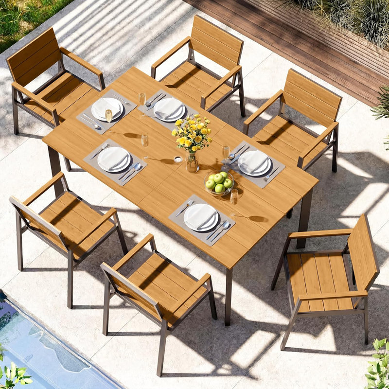 Ensemble repas 7 pièces, 6, Teak Wood/Light Grey