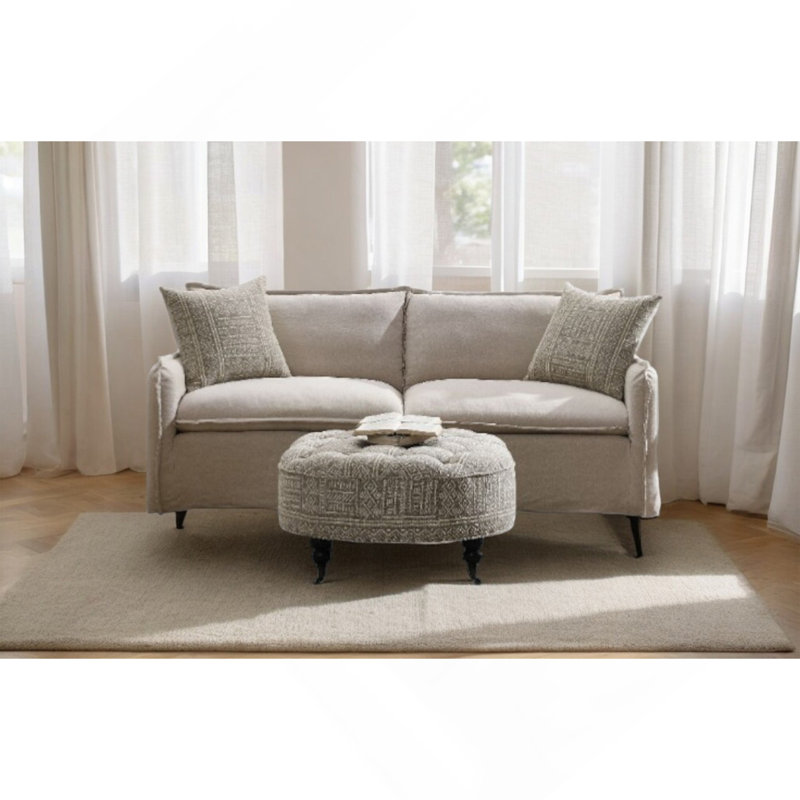 Canapé en lin beige beige et lin beige avec 2 coussins décoratifs Upend