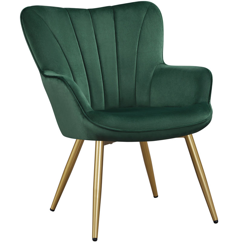color 125kg Load Capacity Modern Accent Chair with Wing Side and Metal Legs, Green Velvet, Gold