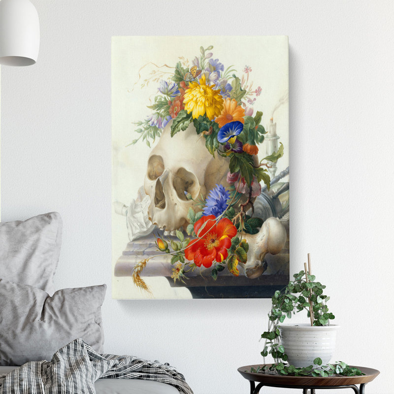 Skull With Flowers Vol.2 by Herman Henstenburgh - Wrapped Canvas Painting, 60cm H x 40cm W x 3cm D